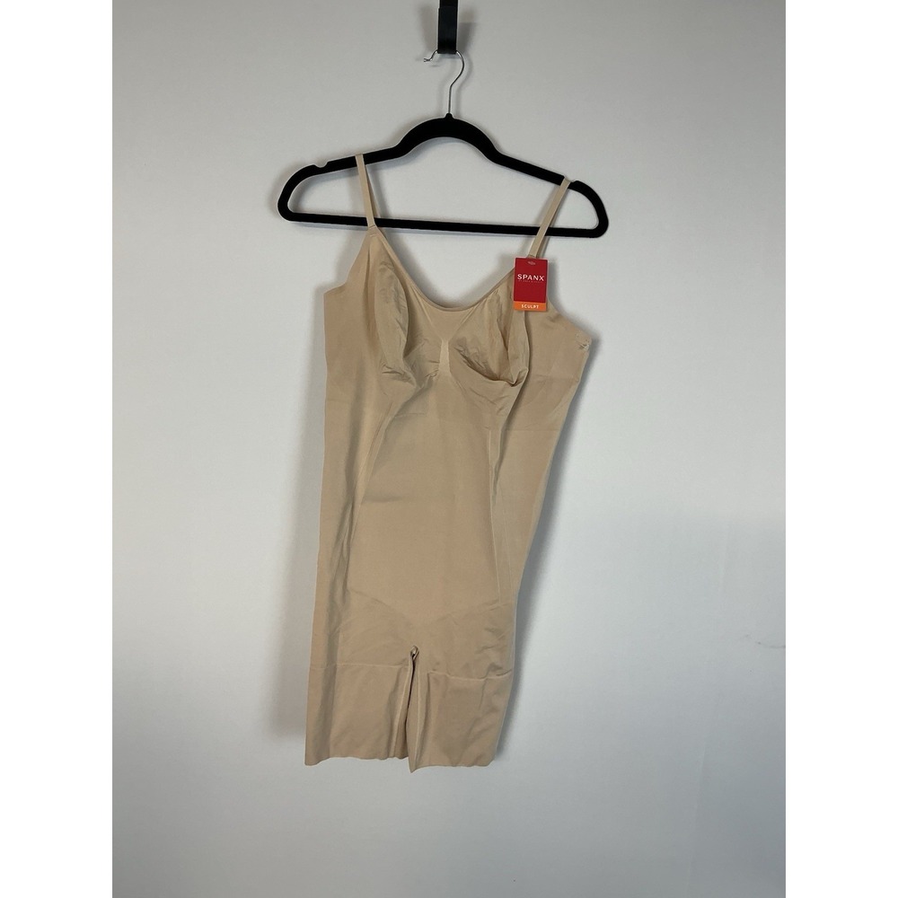 NWT‎ SPANX Women's 3X Seamless Power Open-Bust Mid-Thigh Bodysuit in Soft Nude